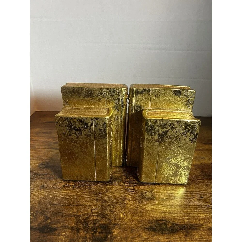 Vintage Gold Bookends Faux Books Roman Numeral Library Shelf Decor Set Pair of 2